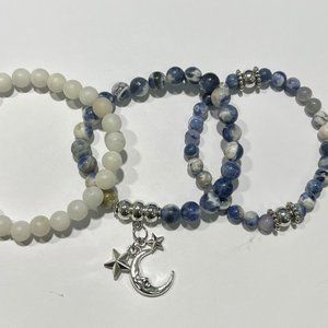 3 Piece Blue & White Marbled Beaded Bracelets
